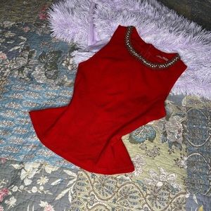 Vivid Red Bedazzled Collar Short Sleeve